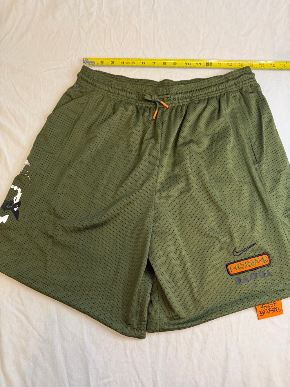 Nike Olive Mesh 'HOOPS' Patch Jersey with Orange Accent